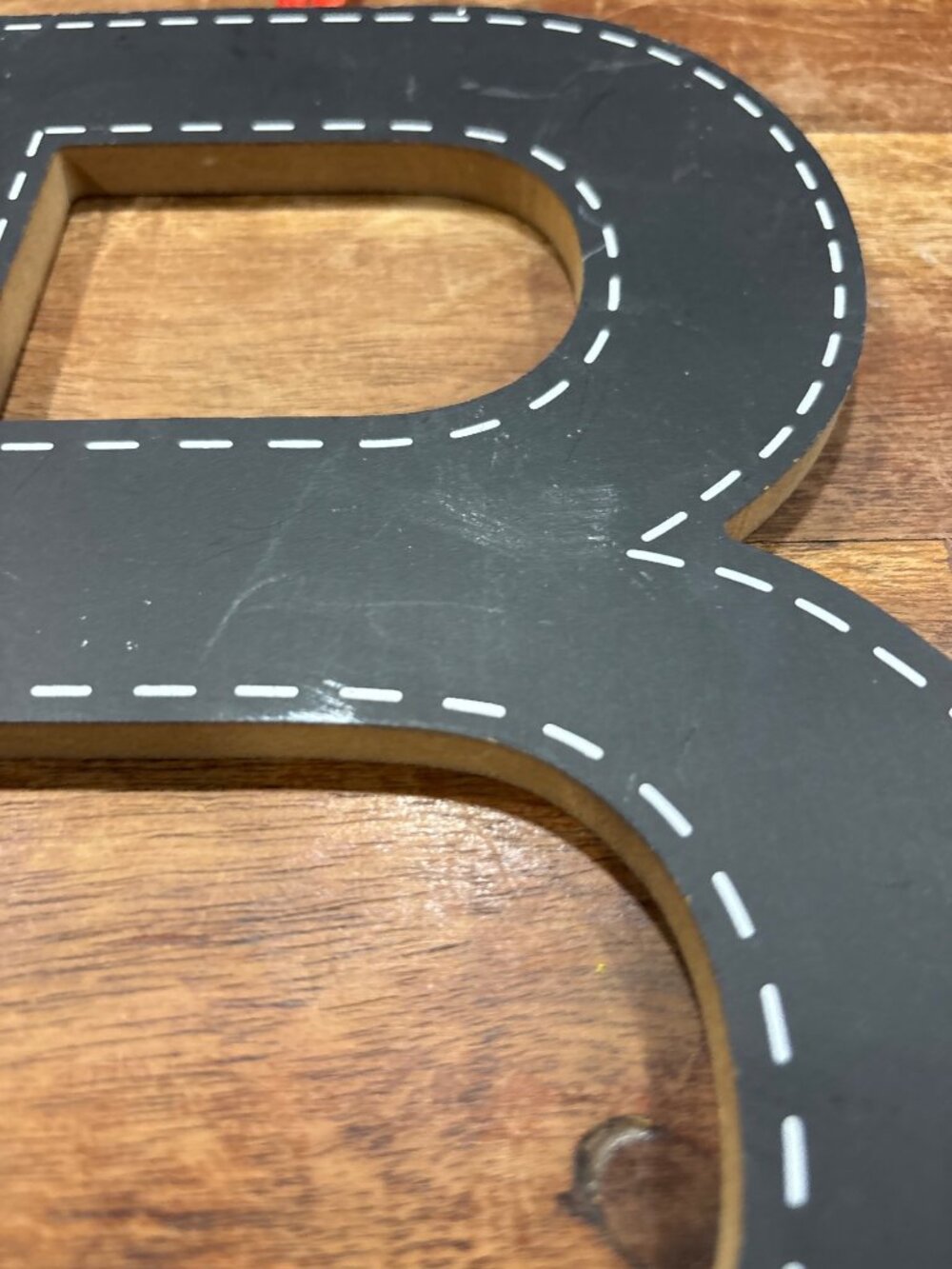 Black Wooden Letter B Wall Decor Stitching Design & Red Ribbon Chalk Board Style - Picture 3 of 7